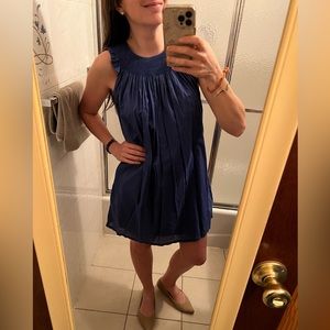 J.Crew Flutter Sleeve Blue Cotton Smocked Collar Dress with Pockets!